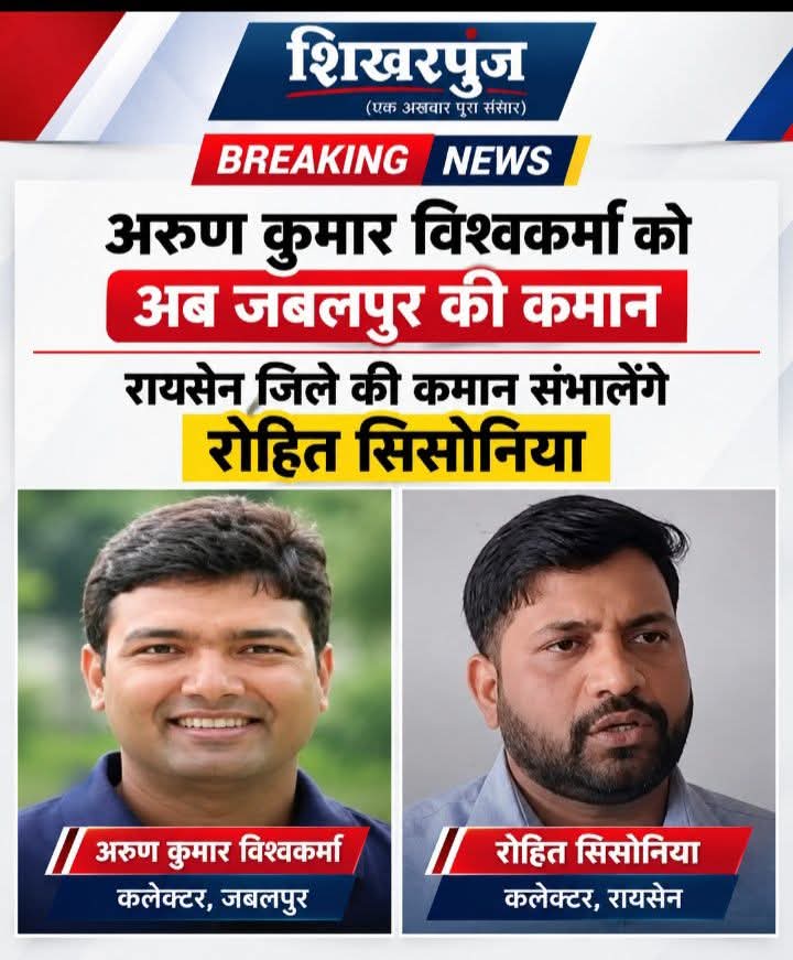 रायसेन को मिले नए कलेक्टर रोहित सिसोनिया, कई अधिकारियों को मिली दोबारा कलेक्टरी की जिम्मेदारी